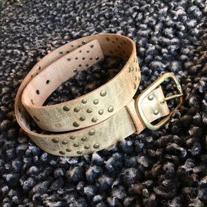 Genuine leather gold tone studded belt small